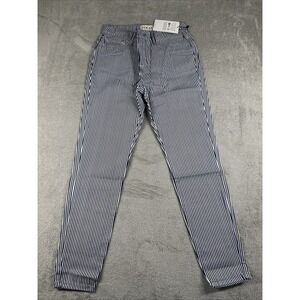 NWT Etica Women's Striped White&Blue Mid Rise Jeans Front Zip Skinny - Size 2 -